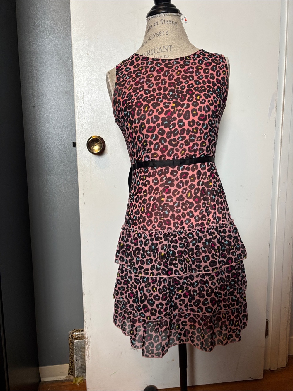 Angeleye London - pink leopard ruffle party mini dress size M (2010s)